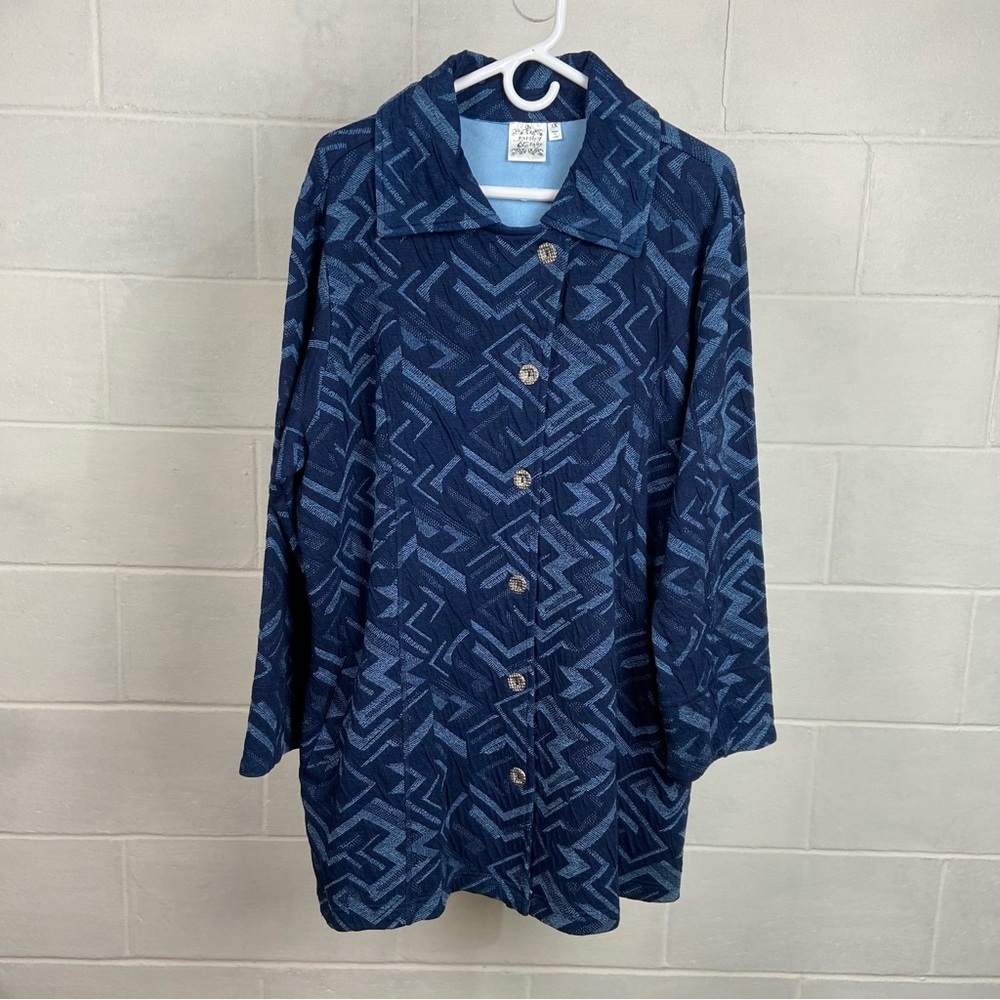 Paisley & Sage Women's Blue Geometric‎ Art Button Up Jacket Size 1X Navy  *EUC